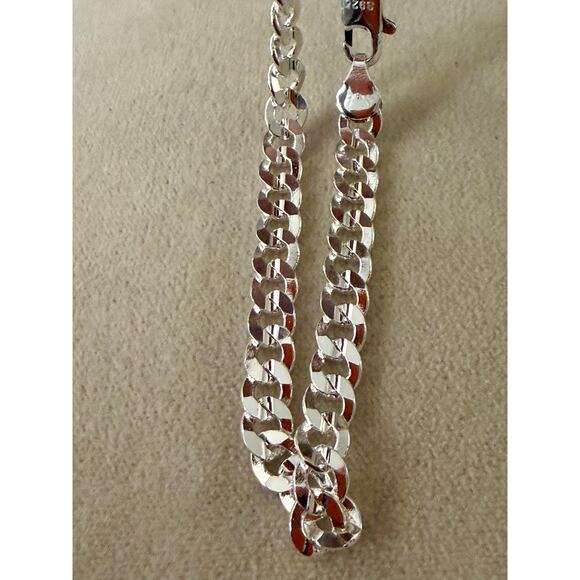 7MM S925 Sterling Silver Cuban Link Shiny Bracelet 20CM Tone Unisex - Picture 3 of 8